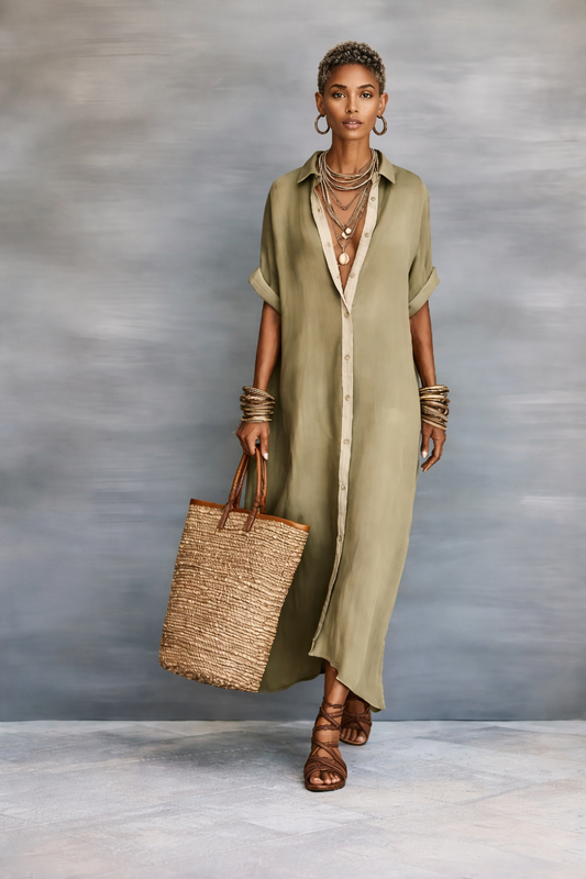 Vestido Largo Color Block de Corte Holgado – Edición Verano 2026