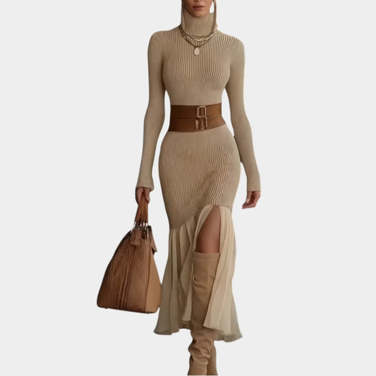 Vestido midi de punto acanalado Elegance